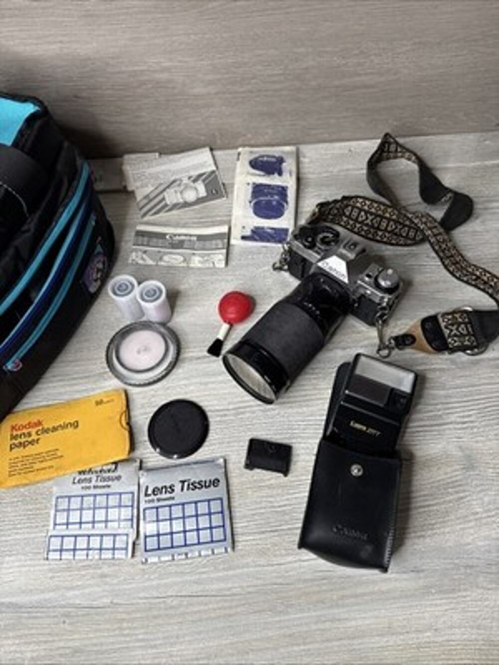 Canon AE-1 Program 35mm SLR Film Camera + 72mm Vivitar Lens & Accessories